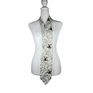 Men's Vintage Unbranded Tie International 100% Polyester White Gray Birds‎